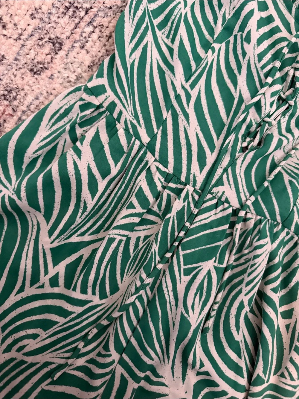 Japna Green and White Leaf-Print Wide-Leg Jumpsuit